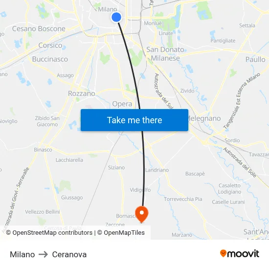 Milano to Ceranova map