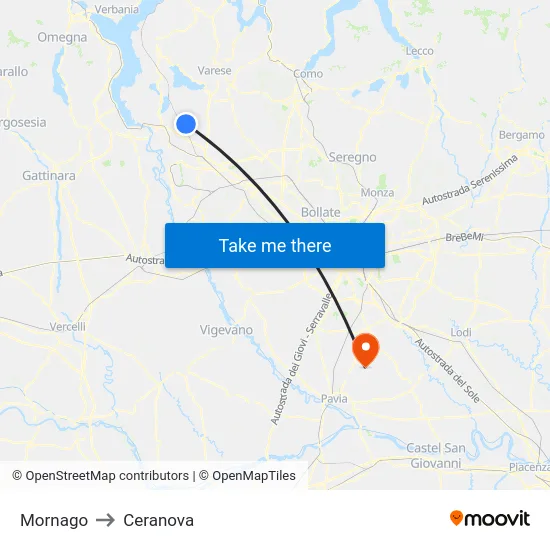 Mornago to Ceranova map