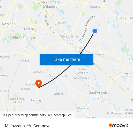 Mulazzano to Ceranova map