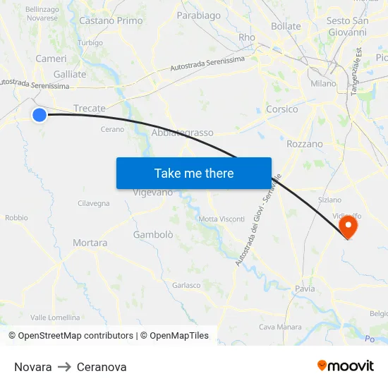 Novara to Ceranova map