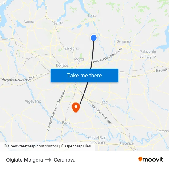 Olgiate Molgora to Ceranova map