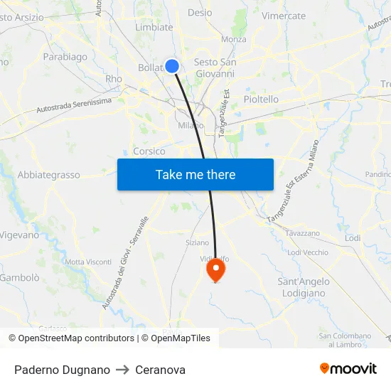 Paderno Dugnano to Ceranova map