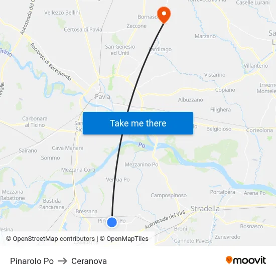 Pinarolo Po to Ceranova map