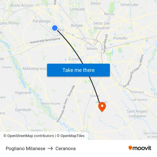 Pogliano Milanese to Ceranova map