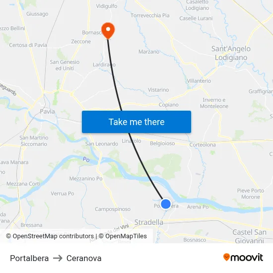 Portalbera to Ceranova map