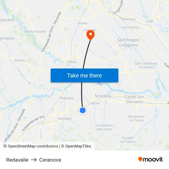 Redavalle to Ceranova map