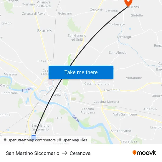 San Martino Siccomario to Ceranova map