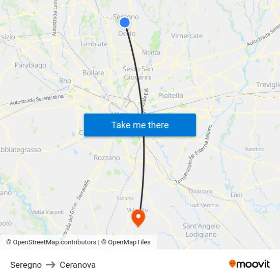 Seregno to Ceranova map