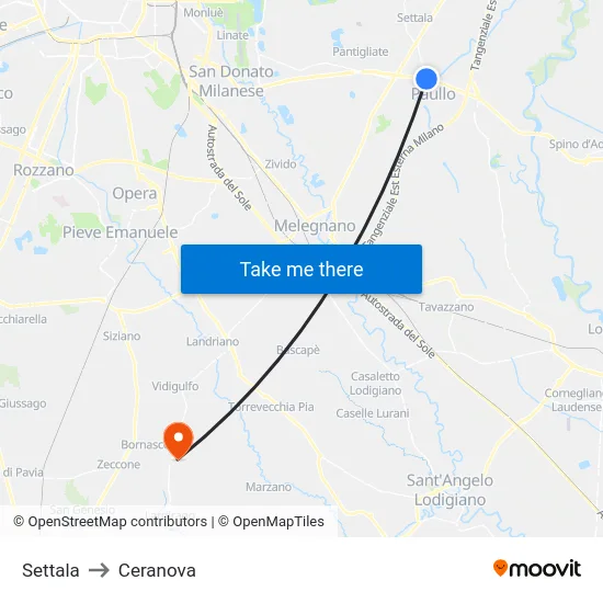 Settala to Ceranova map