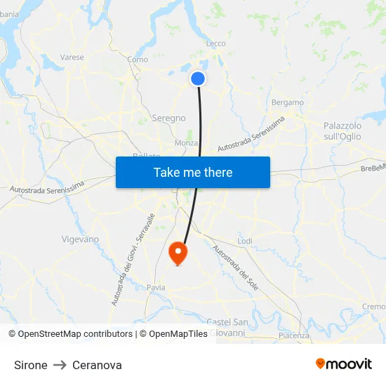 Sirone to Ceranova map