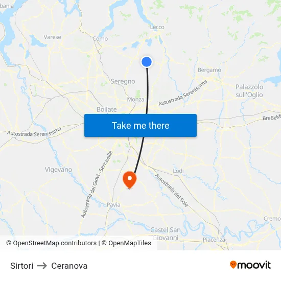 Sirtori to Ceranova map