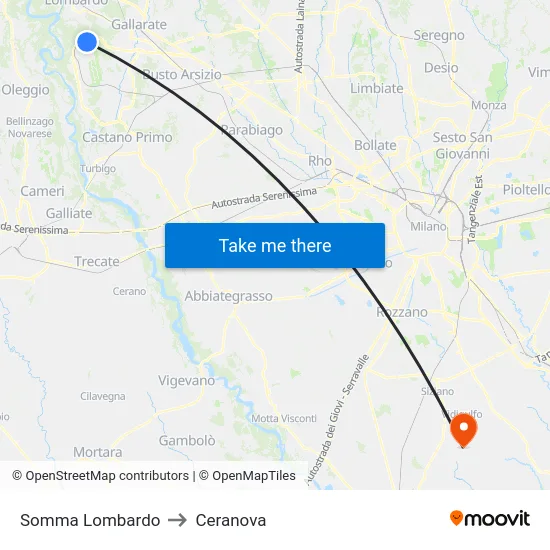 Somma Lombardo to Ceranova map