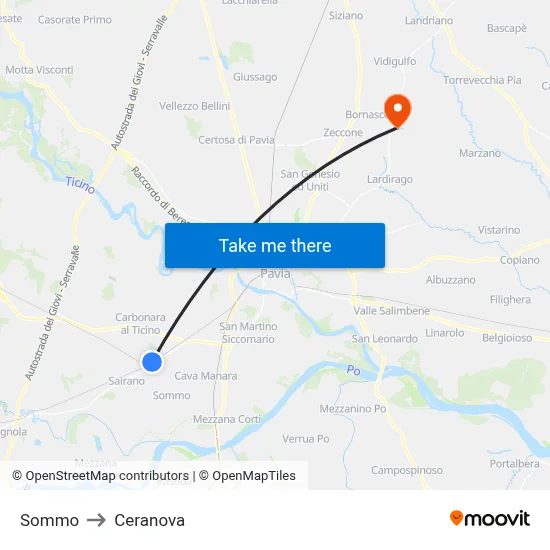 Sommo to Ceranova map