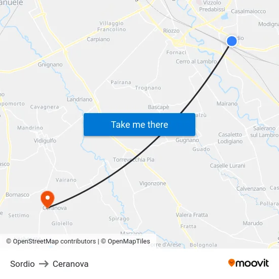 Sordio to Ceranova map