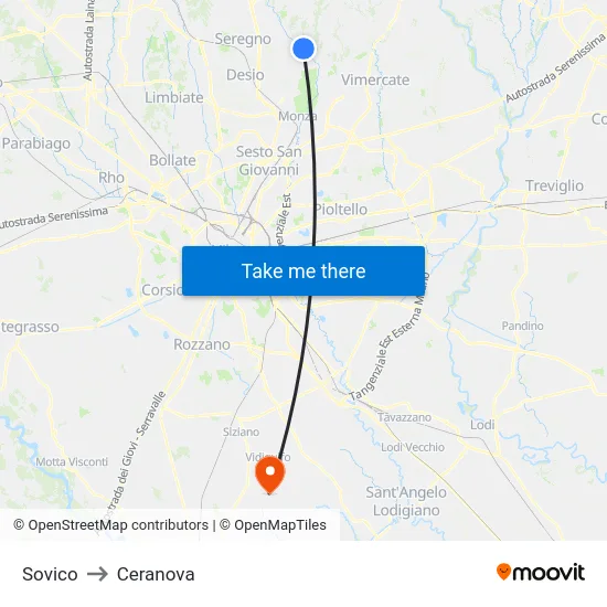 Sovico to Ceranova map