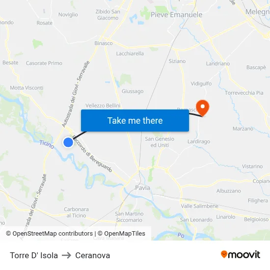 Torre D' Isola to Ceranova map