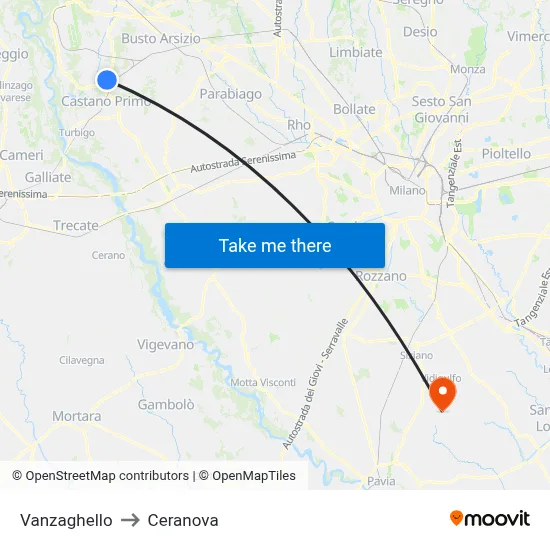 Vanzaghello to Ceranova map