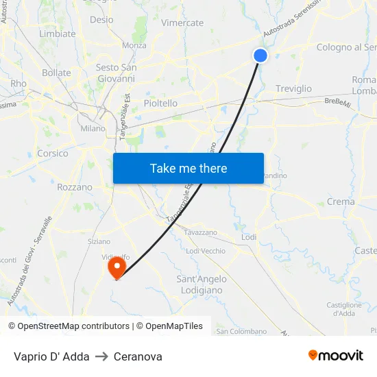 Vaprio d'Adda to Ceranova map