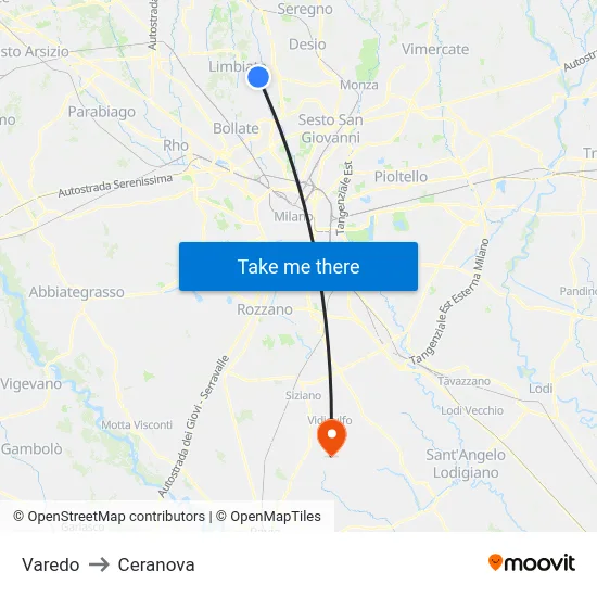 Varedo to Ceranova map