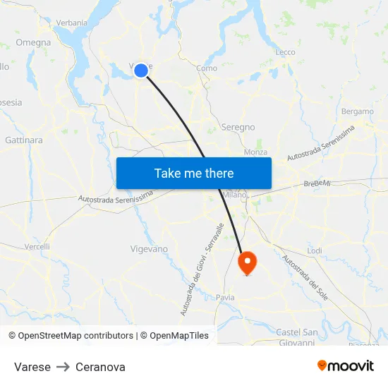 Varese to Ceranova map