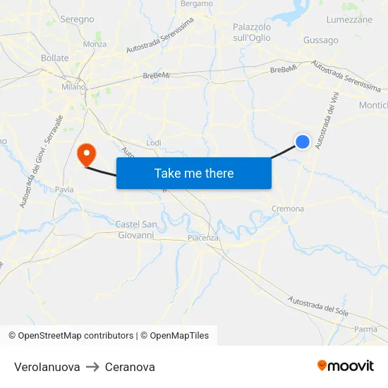 Verolanuova to Ceranova map