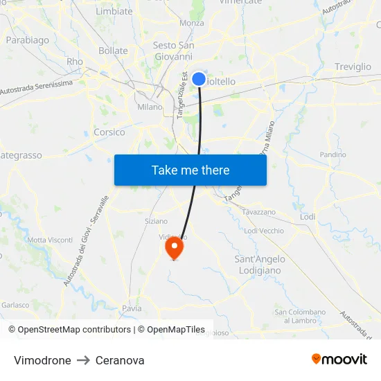 Vimodrone to Ceranova map