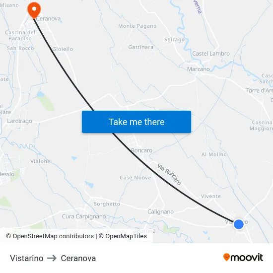 Vistarino to Ceranova map