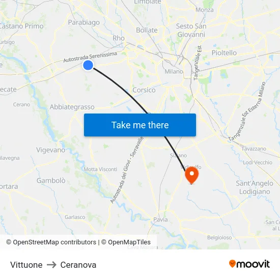 Vittuone to Ceranova map