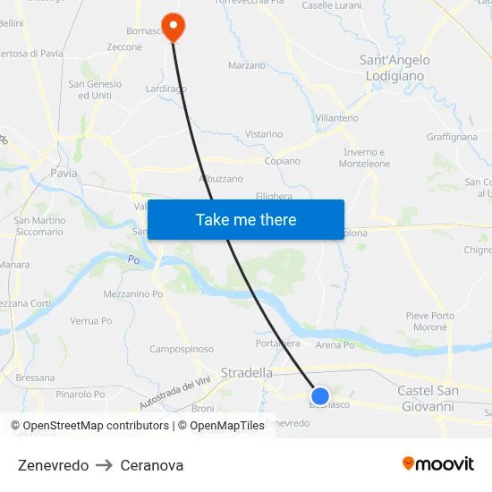 Zenevredo to Ceranova map