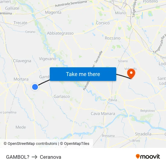 Gambol to Ceranova map