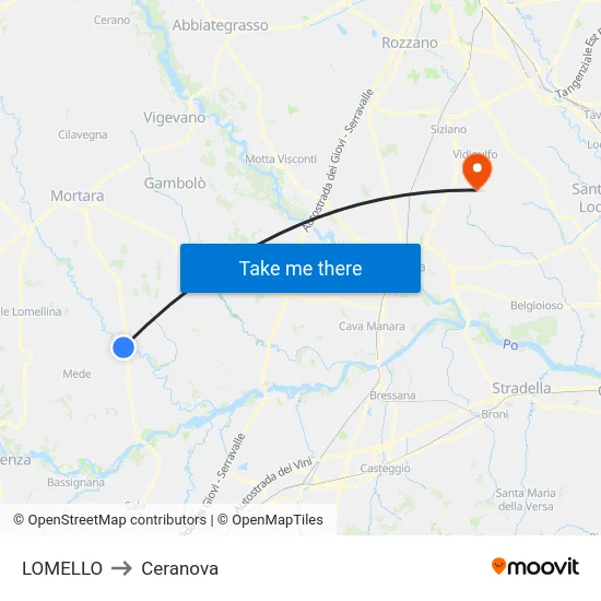 Lomello to Ceranova map