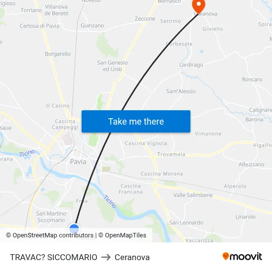 Travacò Siccomario to Ceranova map