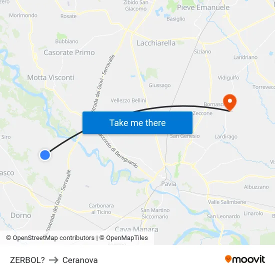Zerbol to Ceranova map