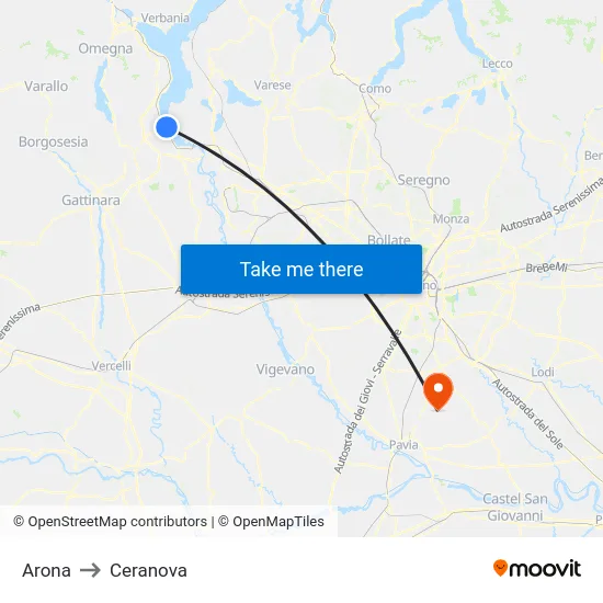 Arona to Ceranova map