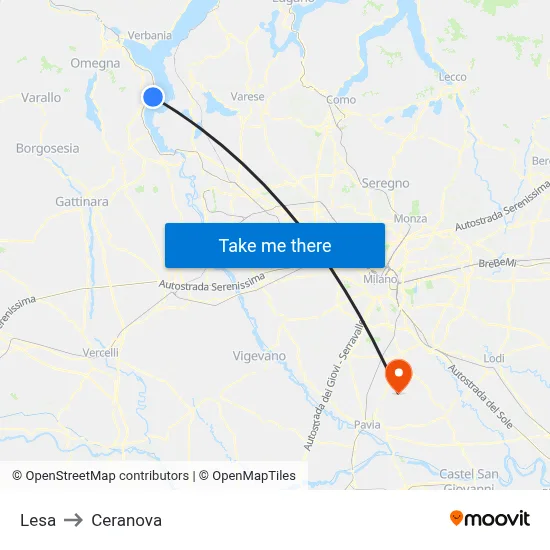 Lesa to Ceranova map