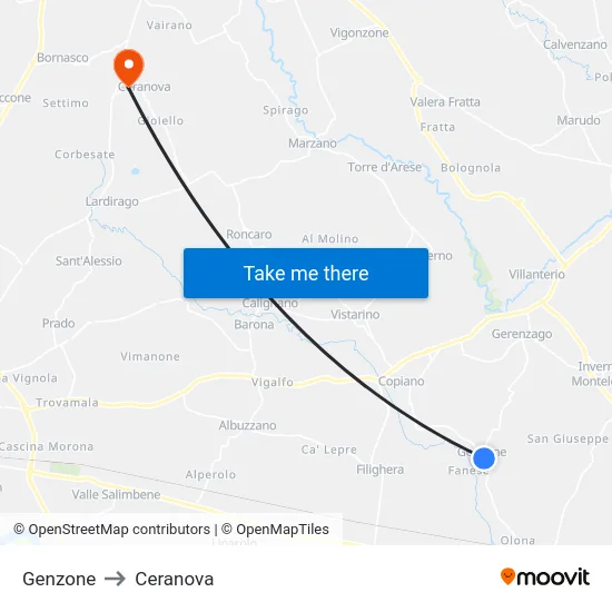 Genzone to Ceranova map