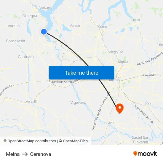 Meina to Ceranova map