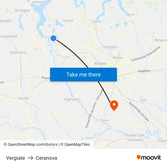 Vergiate to Ceranova map