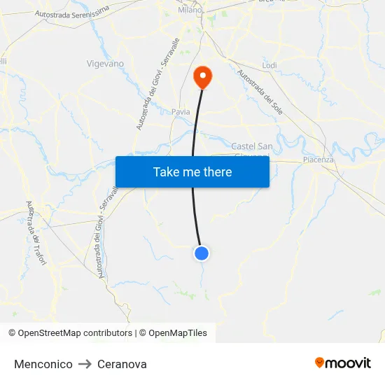 Menconico to Ceranova map