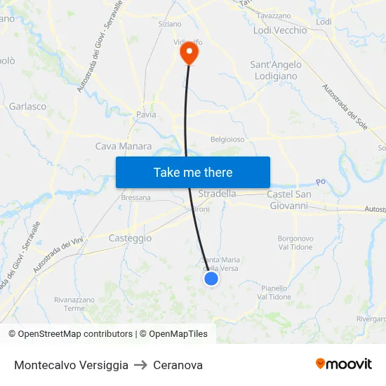Montecalvo Versiggia to Ceranova map