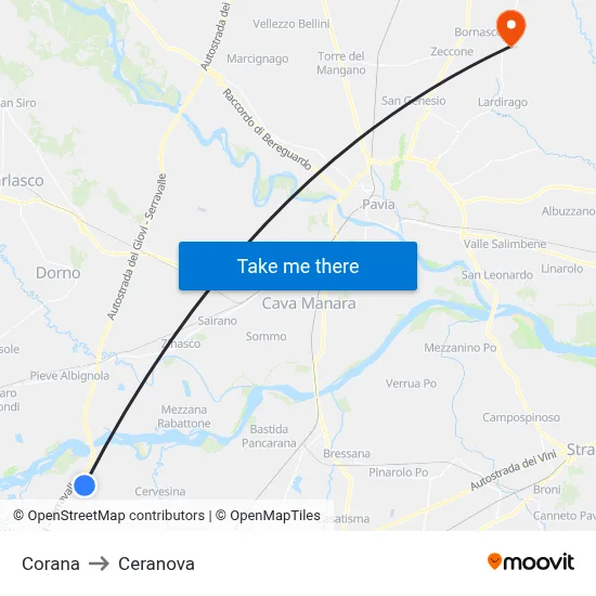 Corana to Ceranova map