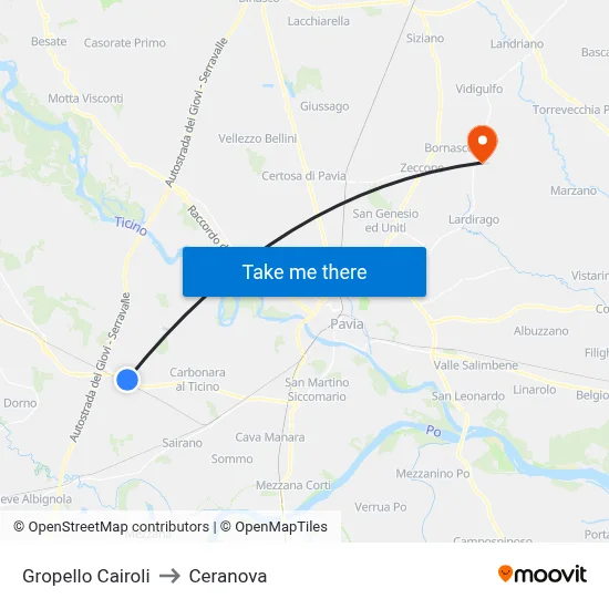 Gropello Cairoli to Ceranova map