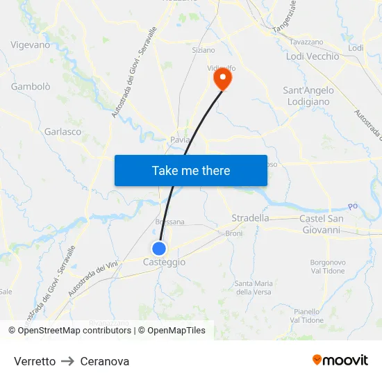 Verretto to Ceranova map