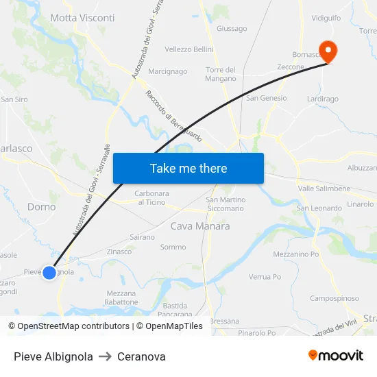 Pieve Albignola to Ceranova map
