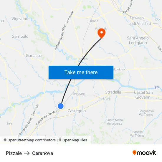 Pizzale to Ceranova map
