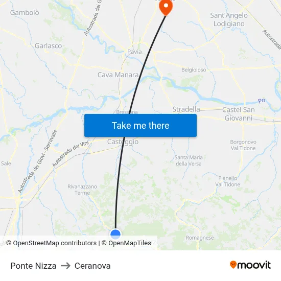 Ponte Nizza to Ceranova map