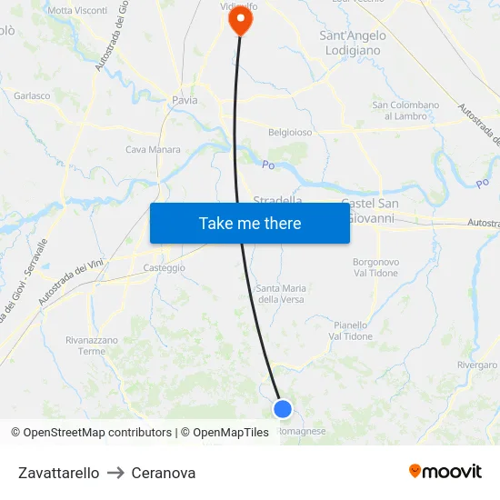 Zavattarello to Ceranova map