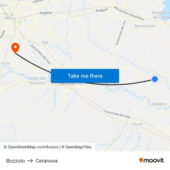 Bozzolo to Ceranova map