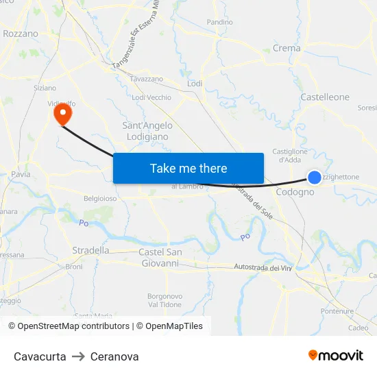 Cavacurta to Ceranova map