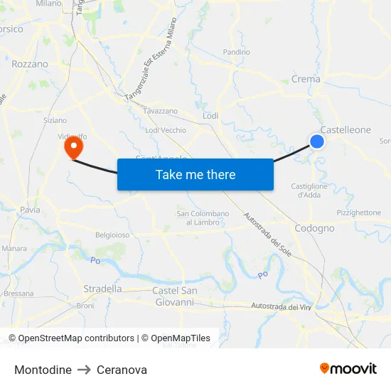 Montodine to Ceranova map